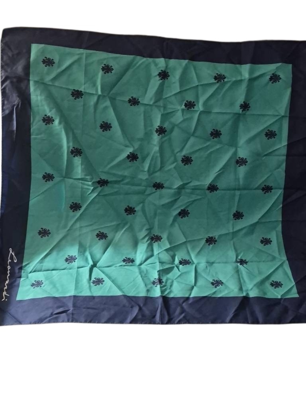 Green and Navy Silk Square Scarf